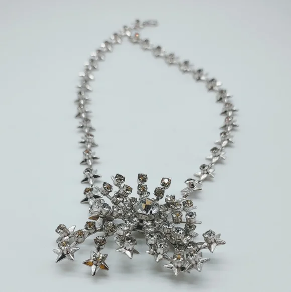 Vintage Silver Tone Rhinestone Statement Necklace - Picture 5 of 11